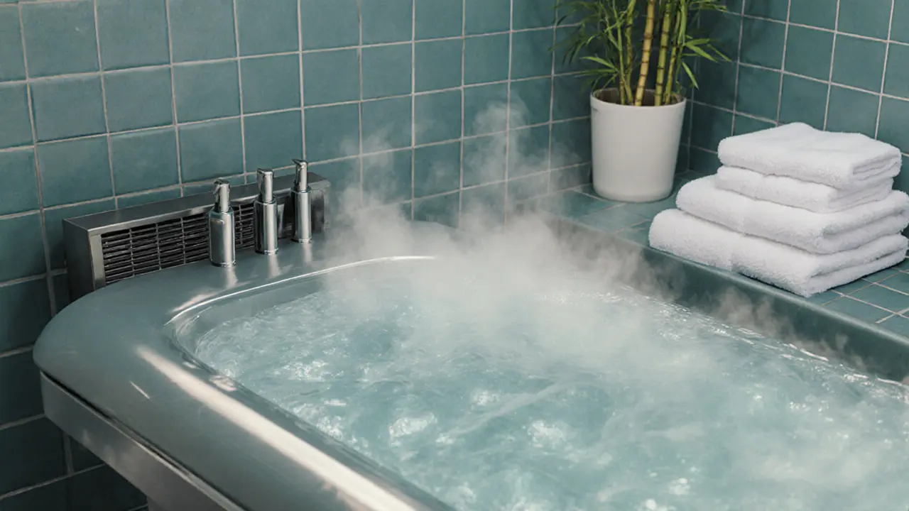 Close‑up of glossy Nuru gel on a heated waterproof table with steam and spa accessories.