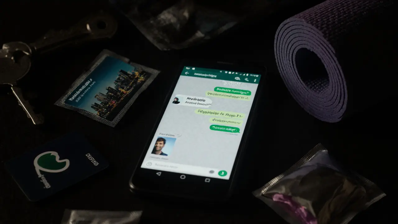 A smartphone screen showing encrypted messages about erotic massage services in Berlin.