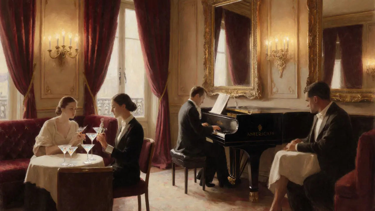 Couples enjoying quiet cocktails with live piano music at Le Bar Americain.