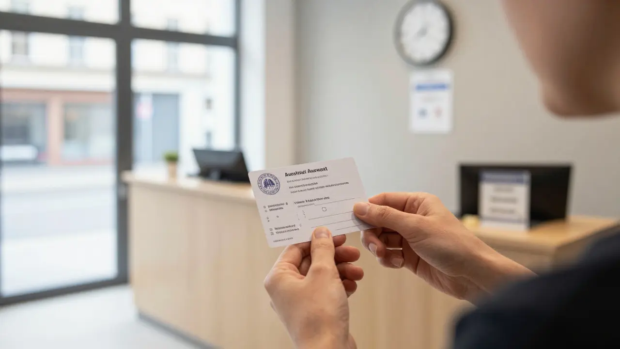 Registered sex worker handing official ID card to client in a licensed Berlin studio.
